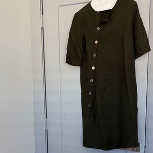 Chic Dark Green Button-Front Midi Dress